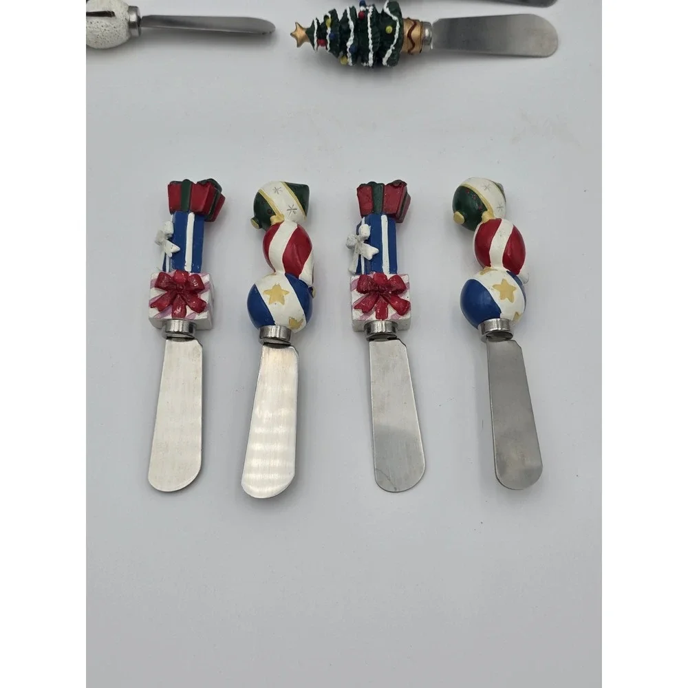 Lot Of 14 Cheese Spreaders Christmas Variety Stainless Steel  Resin Santa Bear